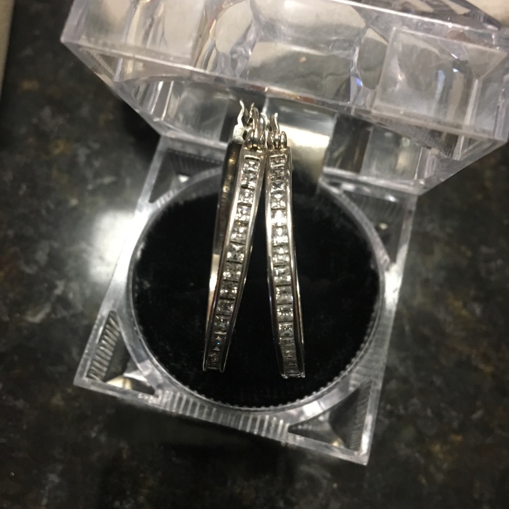 925 Sterling Silver diamond hoop earrings
